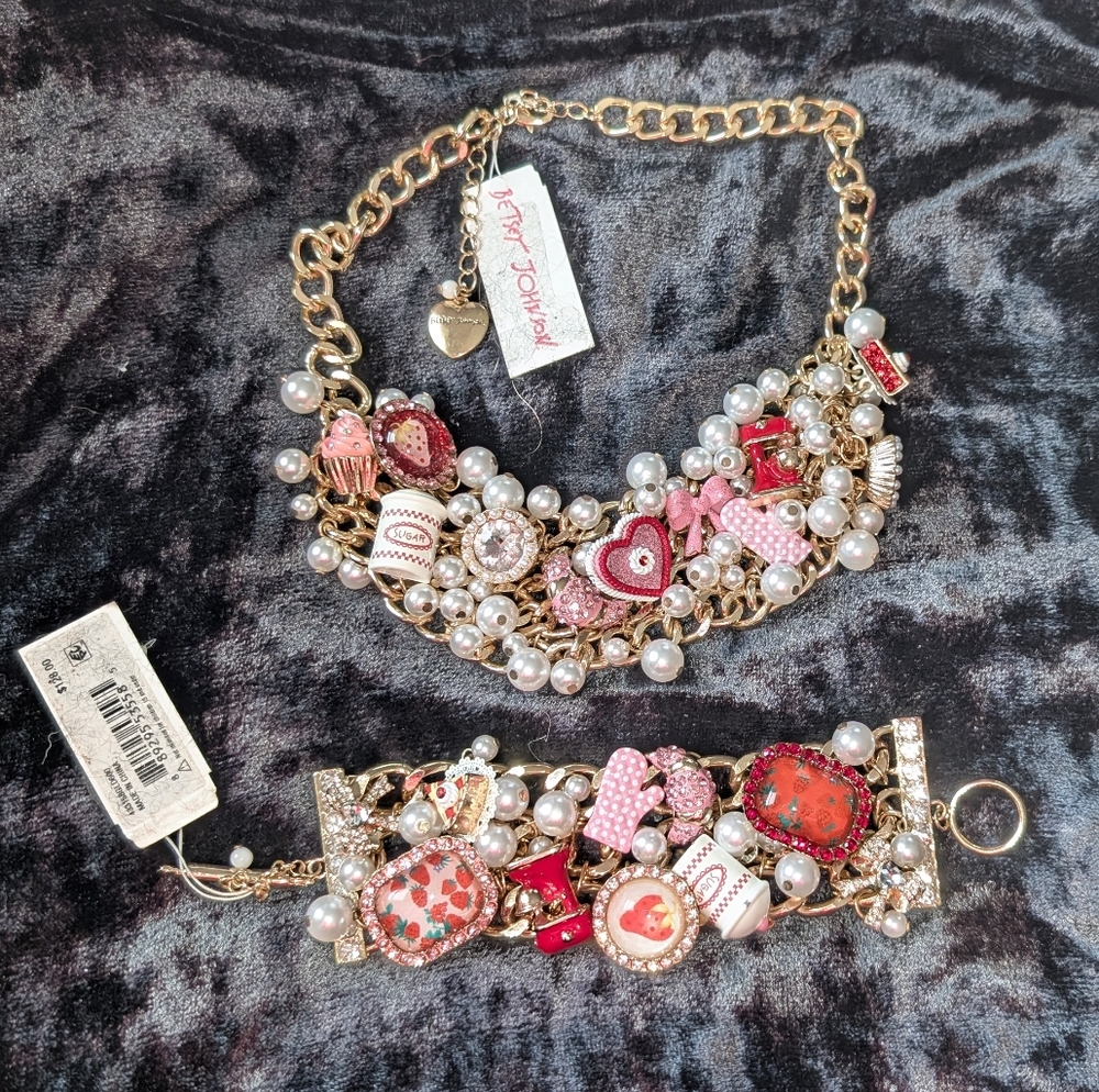 Betsey Johnson Pink and Gold Charm Bracelet